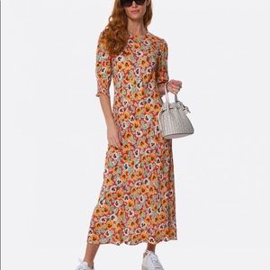 Rixo Orange Floral Midi Dress - “Jess” Orange Pansy